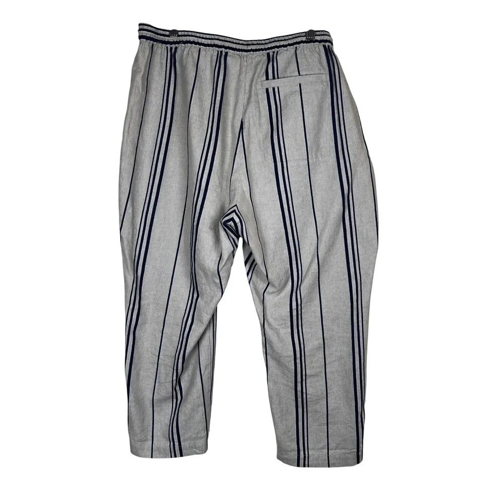 Soft Surroundings‎ Striped Linen Blend Pants Womens 1X Beige Navy Blue Coastal